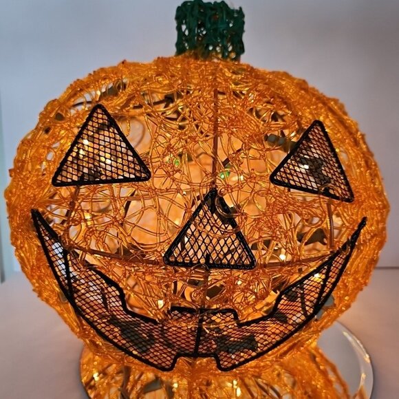 1970s Halloween Spun Spaghetti Lucite Plastic Pumpkin Jack O Lantern Read - Picture 2 of 14
